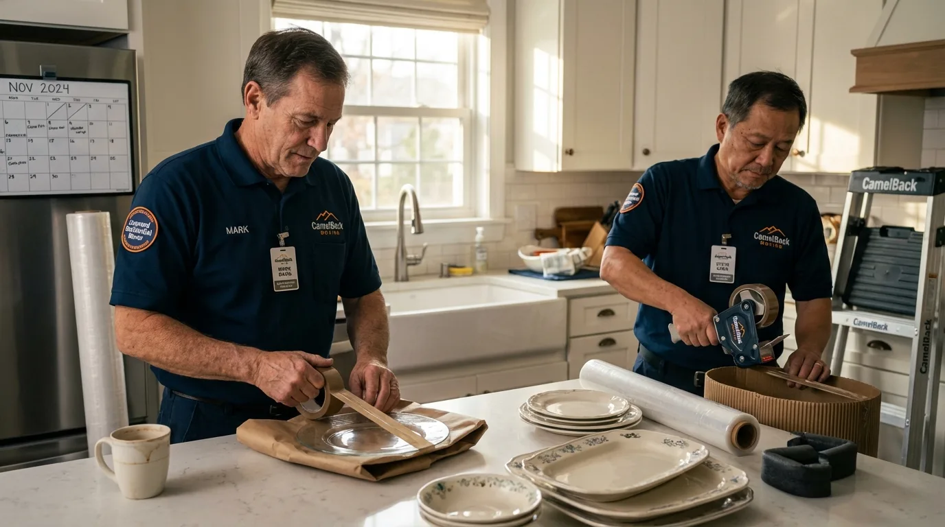 Professional crew packing kitchen dishware in Satsuma, AL